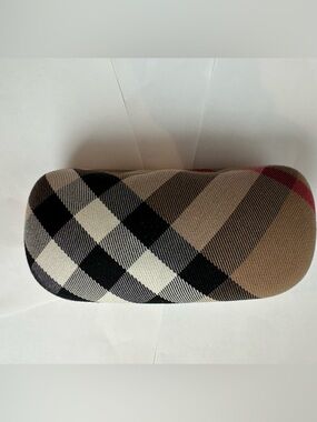 Burberry Black & Beige Plaid Eyewear Case with Gold Logo, Excellent Condition